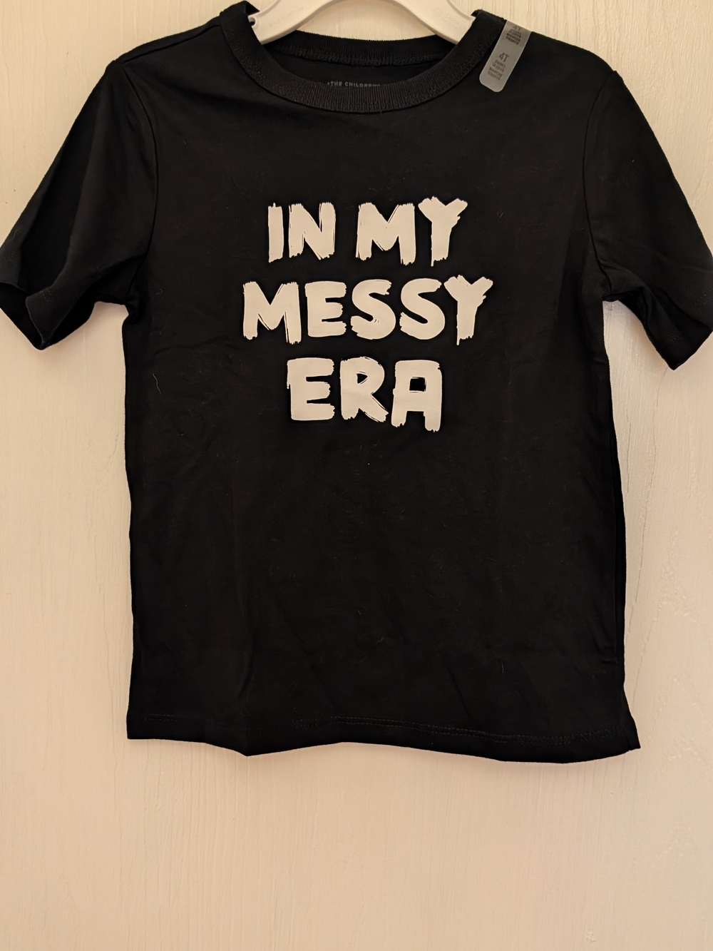 The Children's Place Black Tee with White "IN MY MESSY ERA" Graphic
